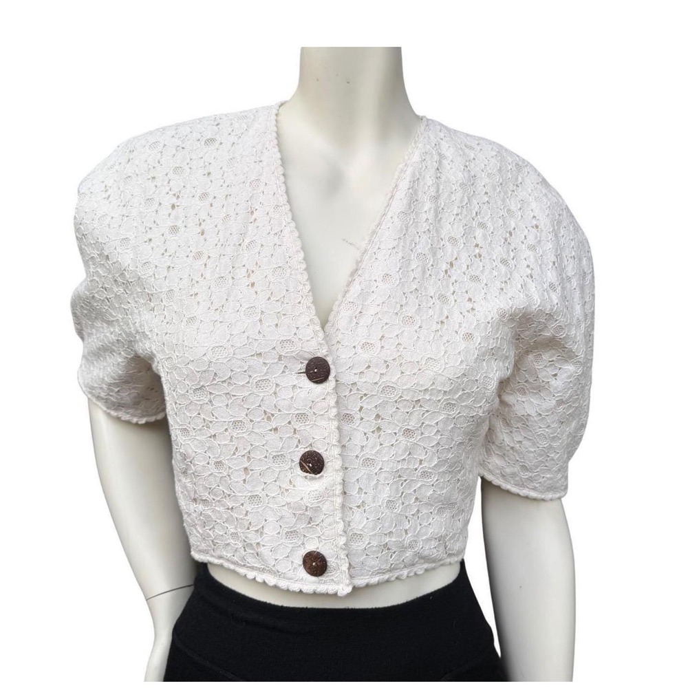 Vintage Suttles & Seawinds Lace Jacket Cropped V-Neck Cottagecore Canada Made S